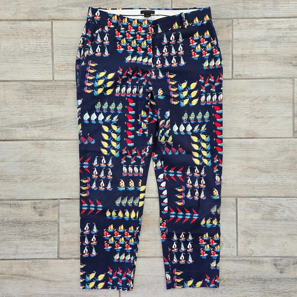 J. Crew Collection Cafe Regatta Canvas‎ Sailboat Pattern Capri Pants Nautical 0